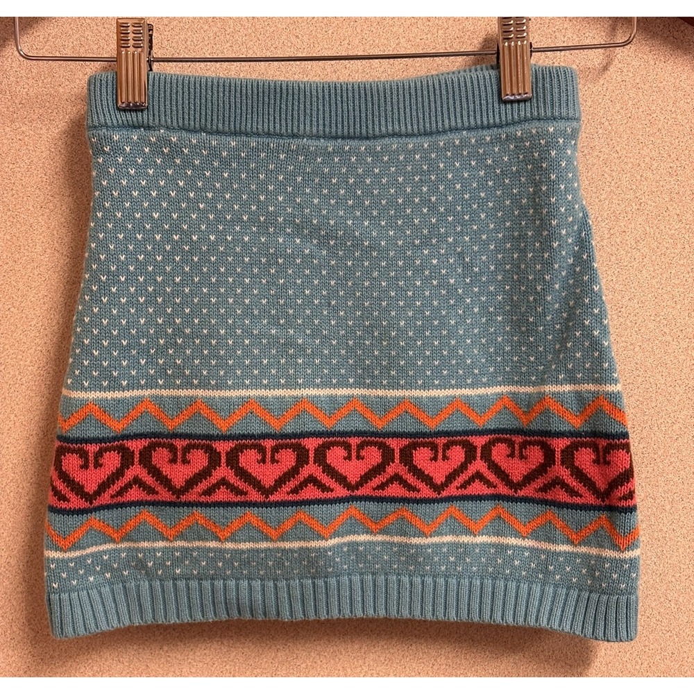 Hanna Andersson Girls Blue Heart Fair Isle Cotton Knit Sweater Skirt Fair Isle